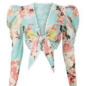 Hemant and Nandita turquoise sage knotted top